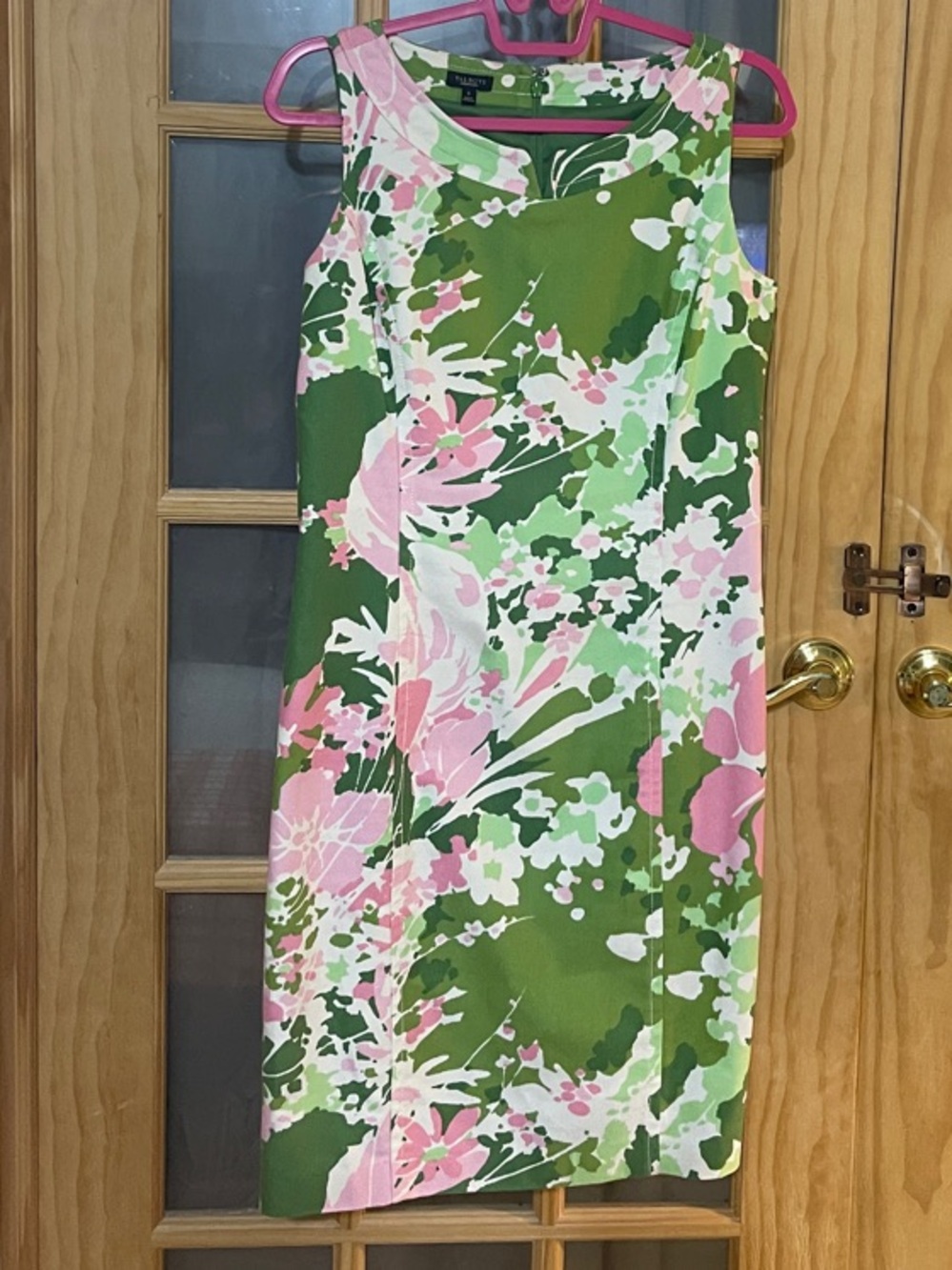 180. Talbots Green and Pink Floral Lined Dress